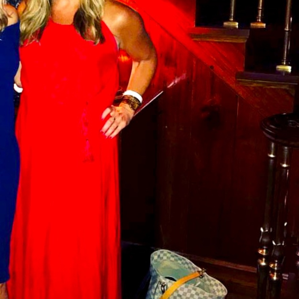 red satin maxi dress